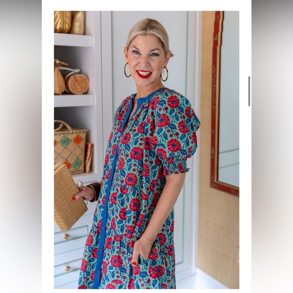 Pencil & Paper Co Resortwear Block Print Puff Sleeve Organic Cotton Maxi Dress S - Picture 3 of 10